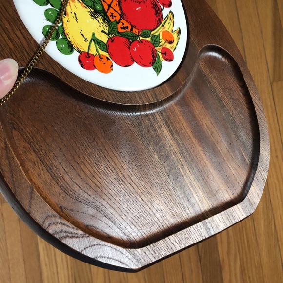 Vintage Japan Wood Pineapple Cheese Platter Server With Tile Insert And Knife - Picture 3 of 16